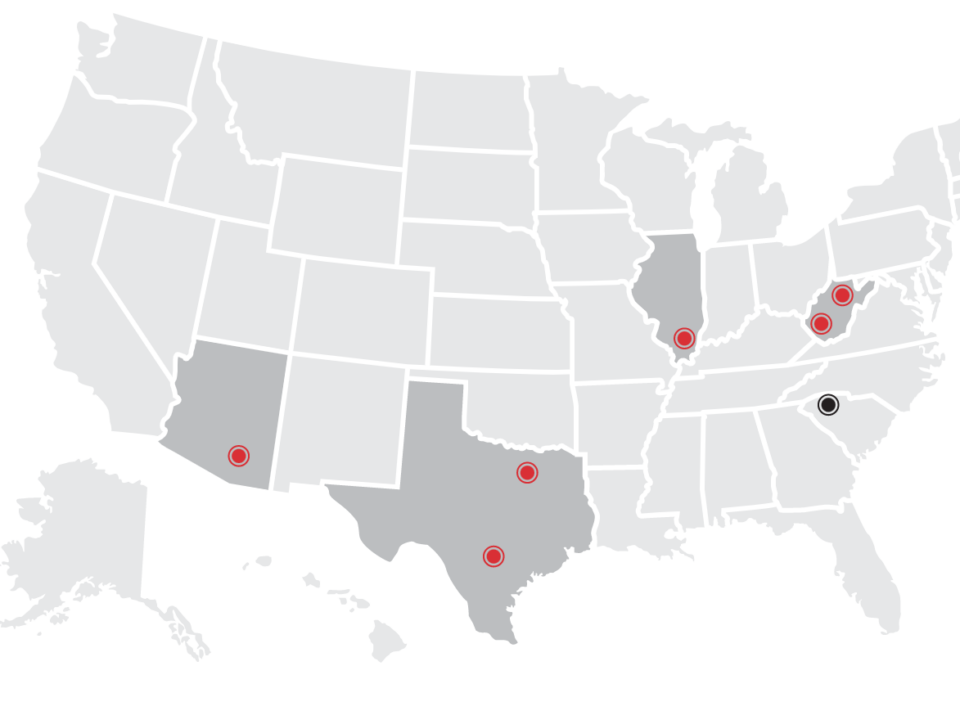 Distribution centers marked on a U.S. map