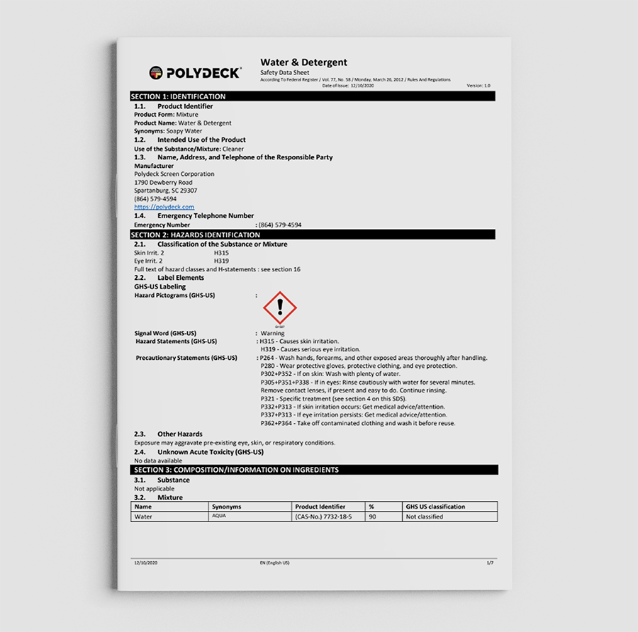 Water Detergent MSDS